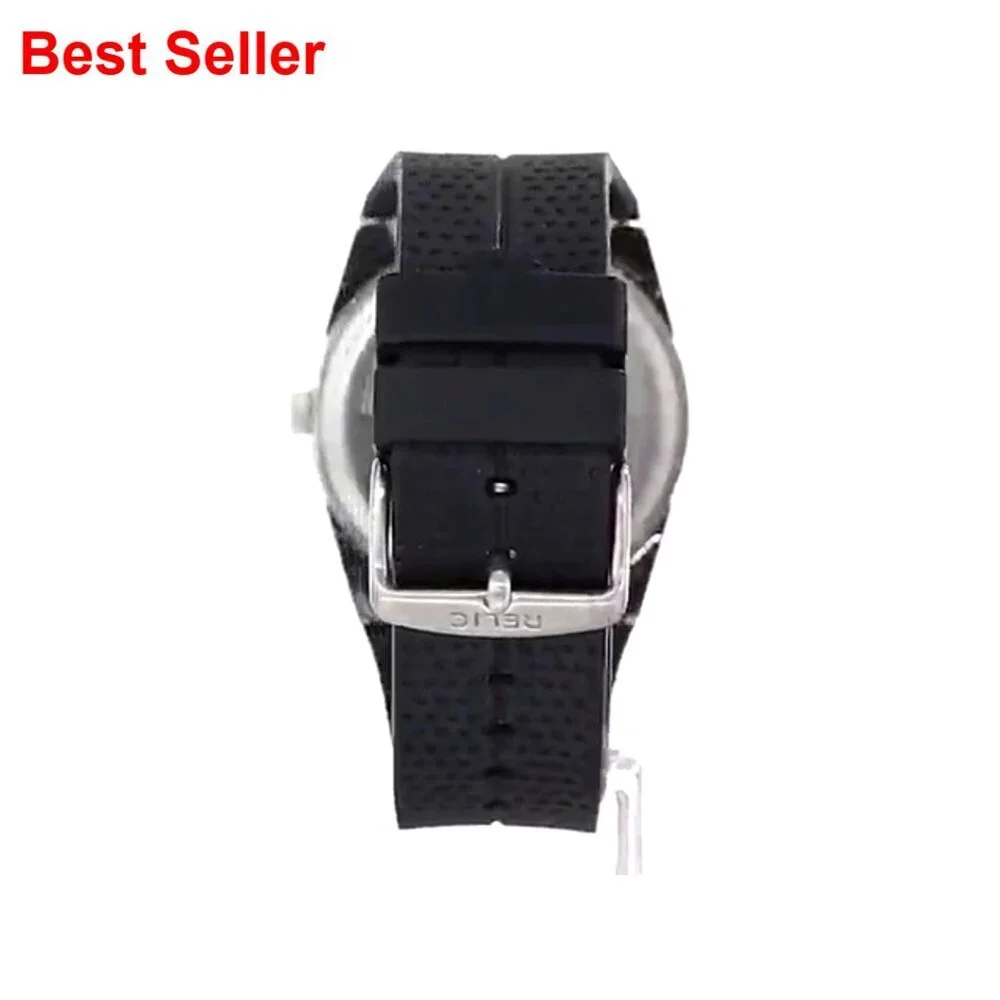 Stainless Steel and Black Silicone Band Watch with Glow In The Dark